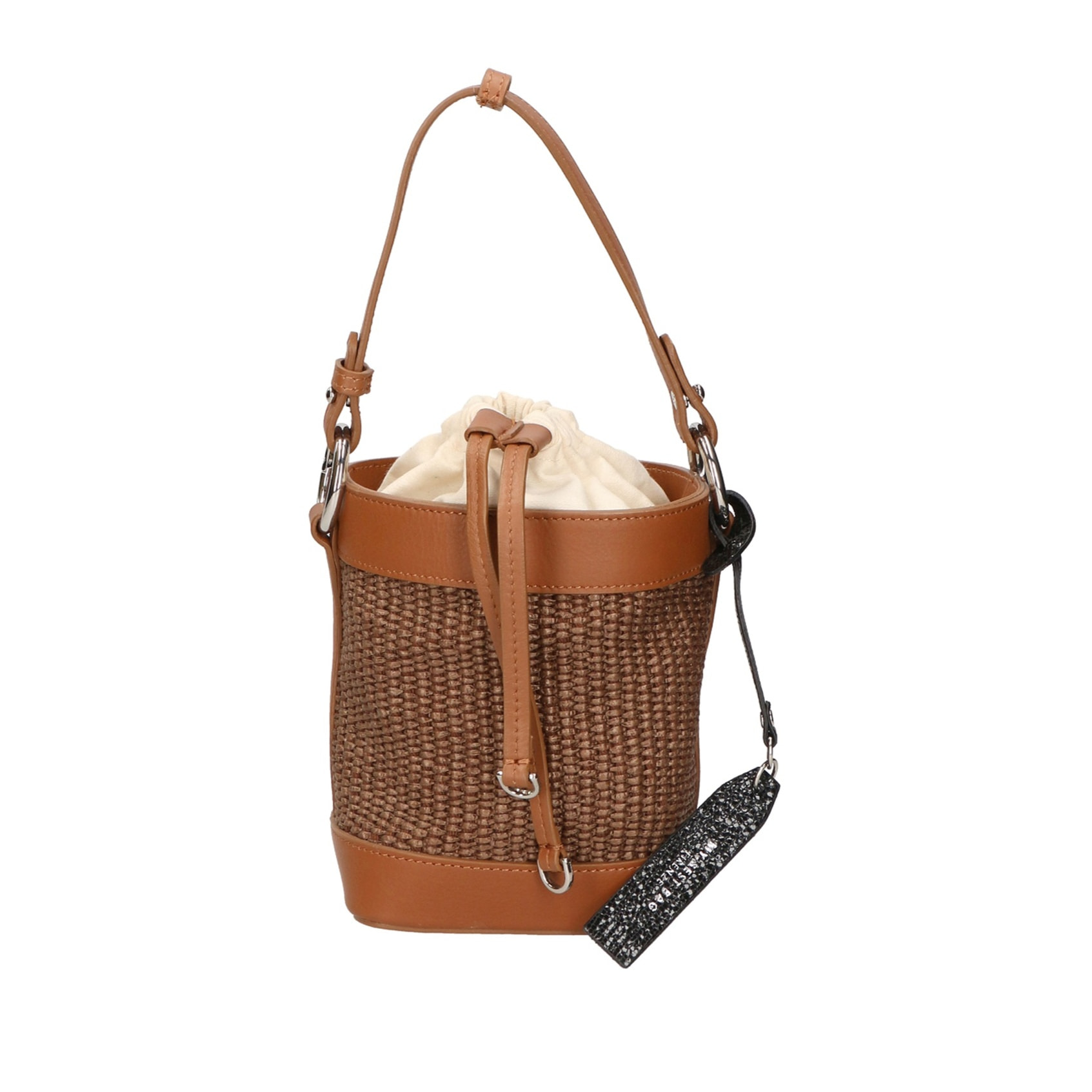 Borsa a secchiello da donna - Modello False - Misto pelle e tessuto - 16.0 x 13.0 x 10.0 cm