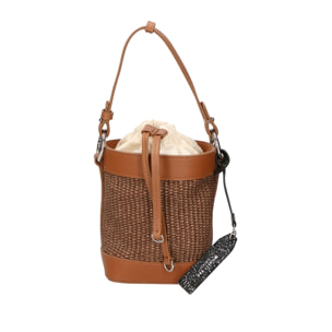 Borsa a secchiello da donna - Modello False - Misto pelle e tessuto - 16.0 x 13.0 x 10.0 cm