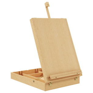 Caballete de Mesa Ajustable Caja de Caballete de Madera de Haya con 5 Compartimentos Tablero de Dibujo y Bocetos Plegable para Adultos Principiantes Artistas 27x41,5x42,5-74,5 cm Natural