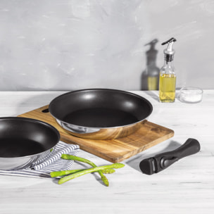 juego de 2 sartenes ø24ø26cm acero inoxidable negro + mango desmotable antiadherente ilag