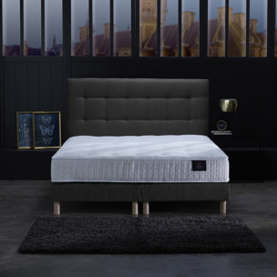 Ensemble Nova + tête de lit capitonnée - Matelas ressorts ensachés Mémoire de forme - Sommier Gris Anthracite