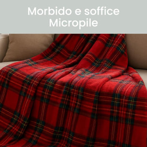 Coperta plaid in micropile tartan morbida e calda, leggera e avvolgente, ideale per divano e letto, tessuto soffice e resistente, mantiene il calore senza appesantire, facile da lavare, design scozzese elegante per casa e relax
