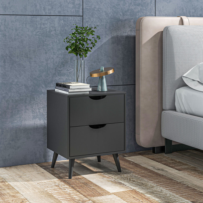 Chevet 2 tiroirs table de nuit style nordique dim. 40 x 35 x 50,5 cm noir