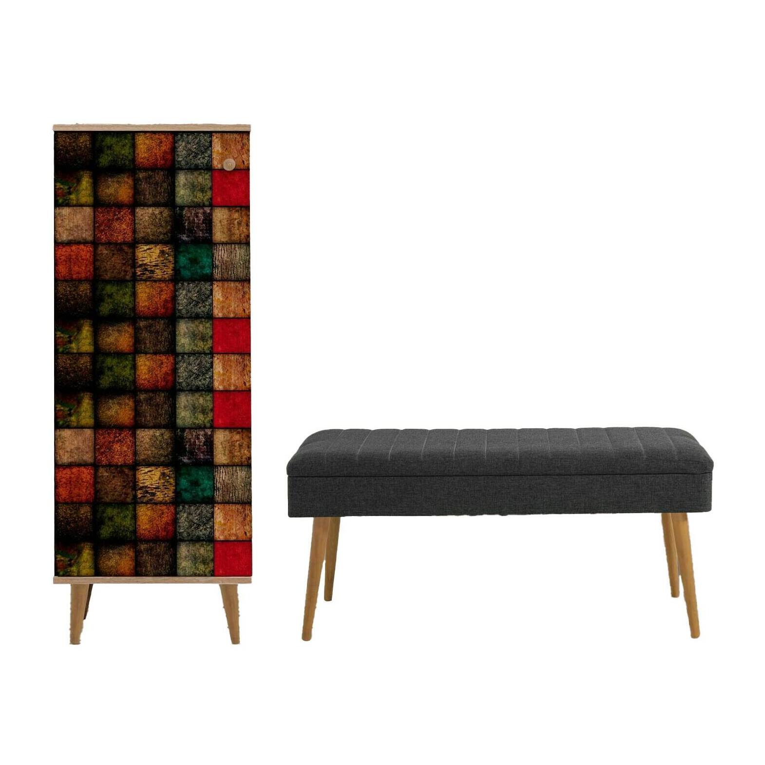 Mobile da ingresso Podgorica, Entratina appendiabiti, Composizione per atrio, Consolle portaoggetti multifunzione, 50x38h135 cm, Quercia e Antracite