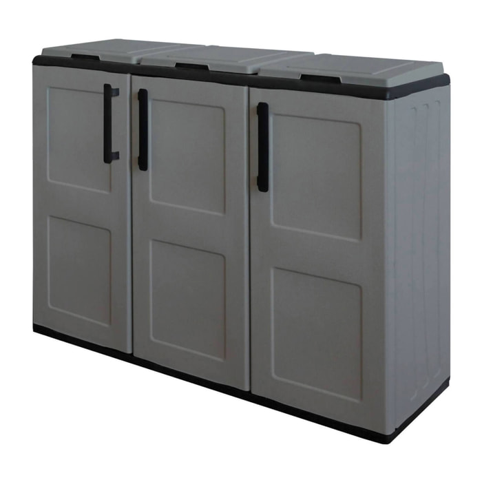 Armadio portarifiuti da esterno o interno, Mobile porta 3 sacchi a 3 ante, 100% Made in Italy, cm 102x37h90, colore Grigio