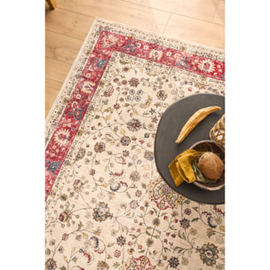 OTTOMAN - Tapis à poils courts doux à motif arabesque beige