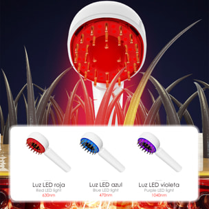 Pettine con trattamento capelli con luce LED in 3 colori, massaggio capelli, erogatore di liquidi.