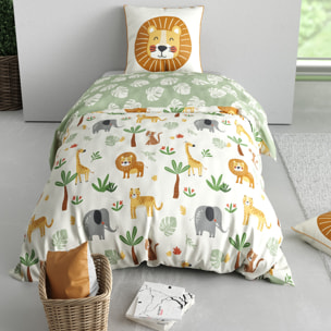 Parure de lit enfant imprimé 100% coton - savane - vert