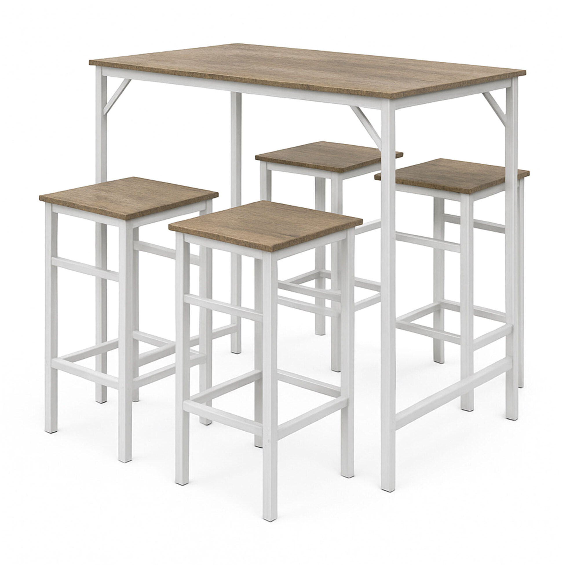 Sabi - Tavolo bar con 4 sgabelli quadrati in stile industrial oak, set angolo breakfast