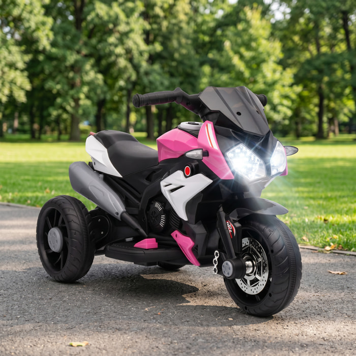Moto électrique pour enfants 3 roues 6 V 3 Km/h effets lumineux et sonores rose