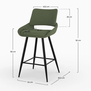 Lot de 2 chaises pour îlot central en tissu bouclé vert kaki 66 cm - Alfy