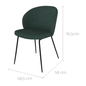 Lot de 2 chaises vertes en tissu bouclette et pied en métal - Groom
