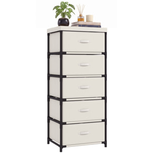 HOMCOM Cómoda con 5 Cajones de Tela, Cómoda para Dormitorio, Marco de Acero, Montaje Rápido, Cajonera para Salón, Oficina, Vestidor, Beige