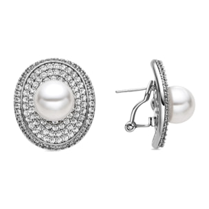 Pendientes con Perla Blanca acabado plata
