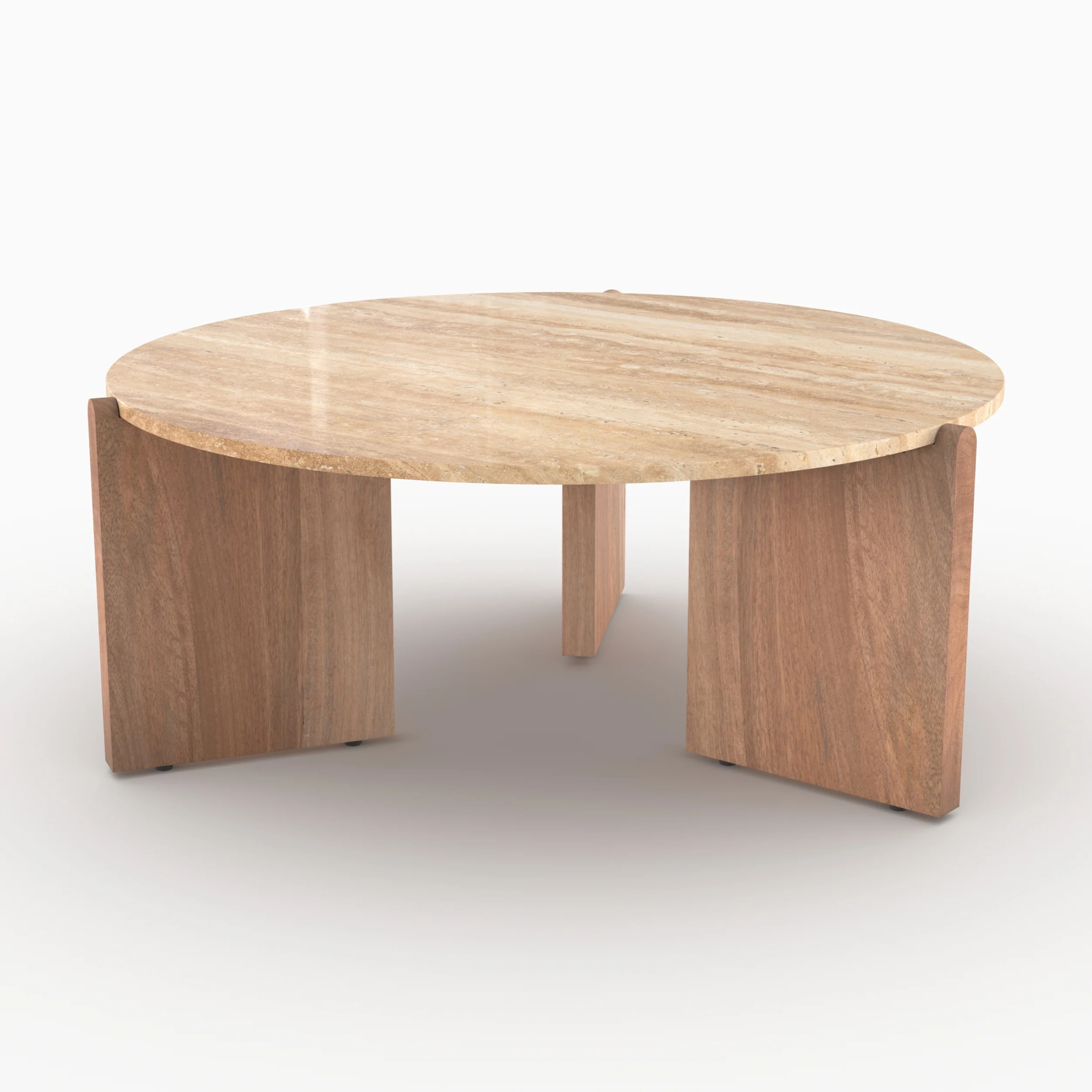 Table basse en travertin et bois D85 cm - Sierra