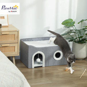 Panier niche grattoir chat 3 en 1 pliable gris