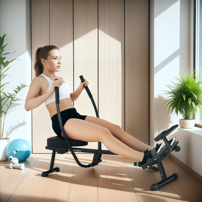 Máquina de Remo para Casa, 12 Niveles de Resistencia Hidráulica, Máquina de Remo con Pantalla LCD, para Entrenaminto de Fitness, en Hogar Gimnasio, Carga 130 kg, Negro