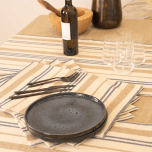 Chemin de table à rayures en coton - Bleu Foncé