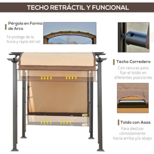 Pérgola 3x2,5m Cenador con Techo Retráctil Jardín Patio Terraza Poliéster Beige