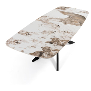 Table à manger ovale extensible Tomasucci GEMY 120 ONICE MARBLE - BLACK, céramique effet marbre onyx brillant et acier noir mat, 120 à 180 cm
