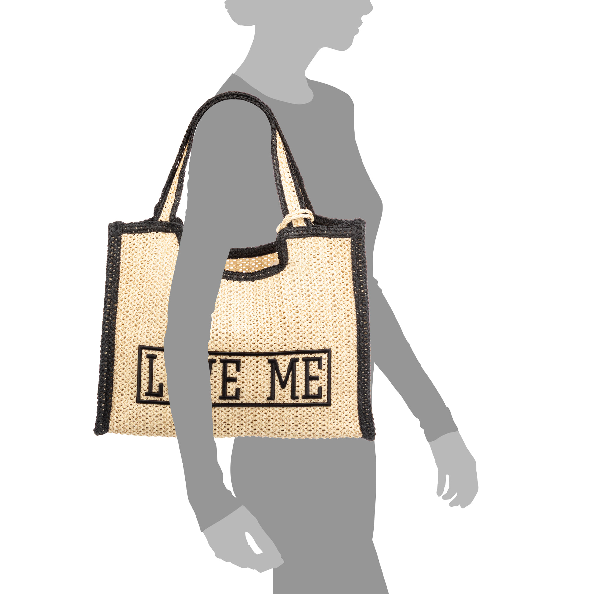 Bergamasco Bolso shopper Mujer. Fabricado en paja trenzada diseño "Love Me".