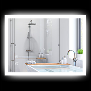 Miroir mural lumineux LED de salle de bain - 80 x 60 cm - avec 3 couleurs, luminosité réglable interrupteur tactile système antibuée transparent