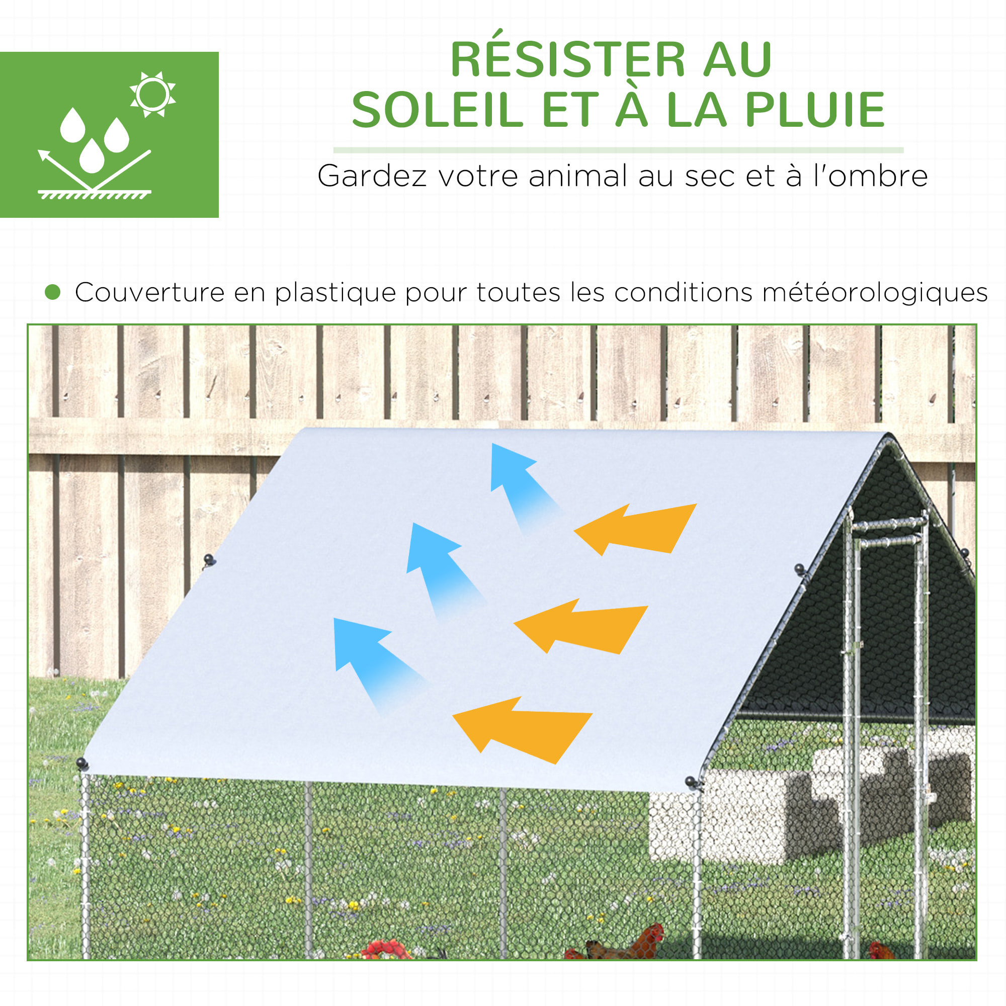 Enclos poulailler chenil 6 m² - parc grillagé dim. 3L x 2l x 2H m - poulailler chenil entièrement couvert - acier galvanisé