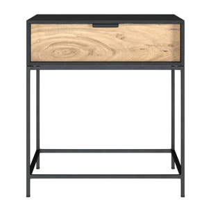 Table de chevet 1 tiroir en bois d'acacia et métal noir - Jakson
