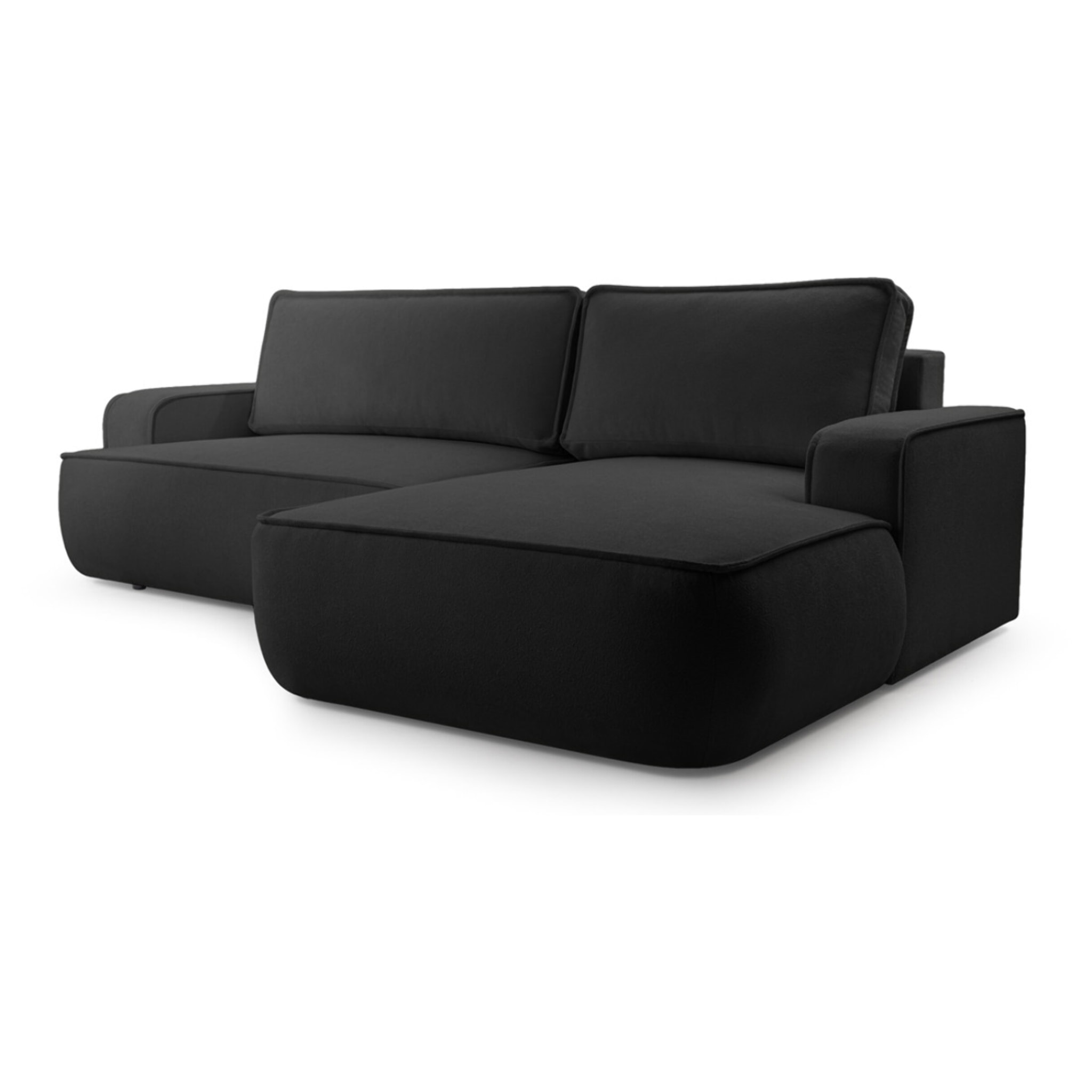 Nessino - canapé d'angle droit 4 places - convertible avec coffre - en tissu texturé - Noir