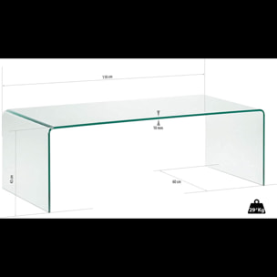 Tavolino Basso da Salotto Rettangolare in Vetro e Curvato (110 x 43 x 60 cm)- Luxury Z-01 - Design curvo e Moderno