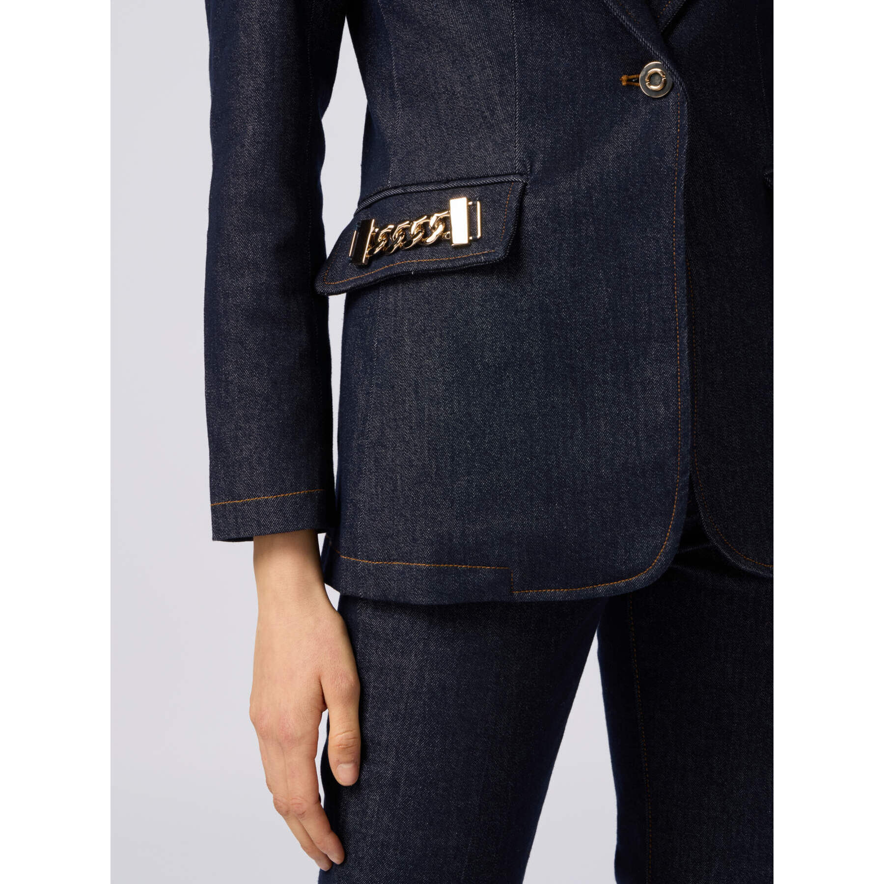 Oltre - Blazer in denim con catene metalliche - Blu