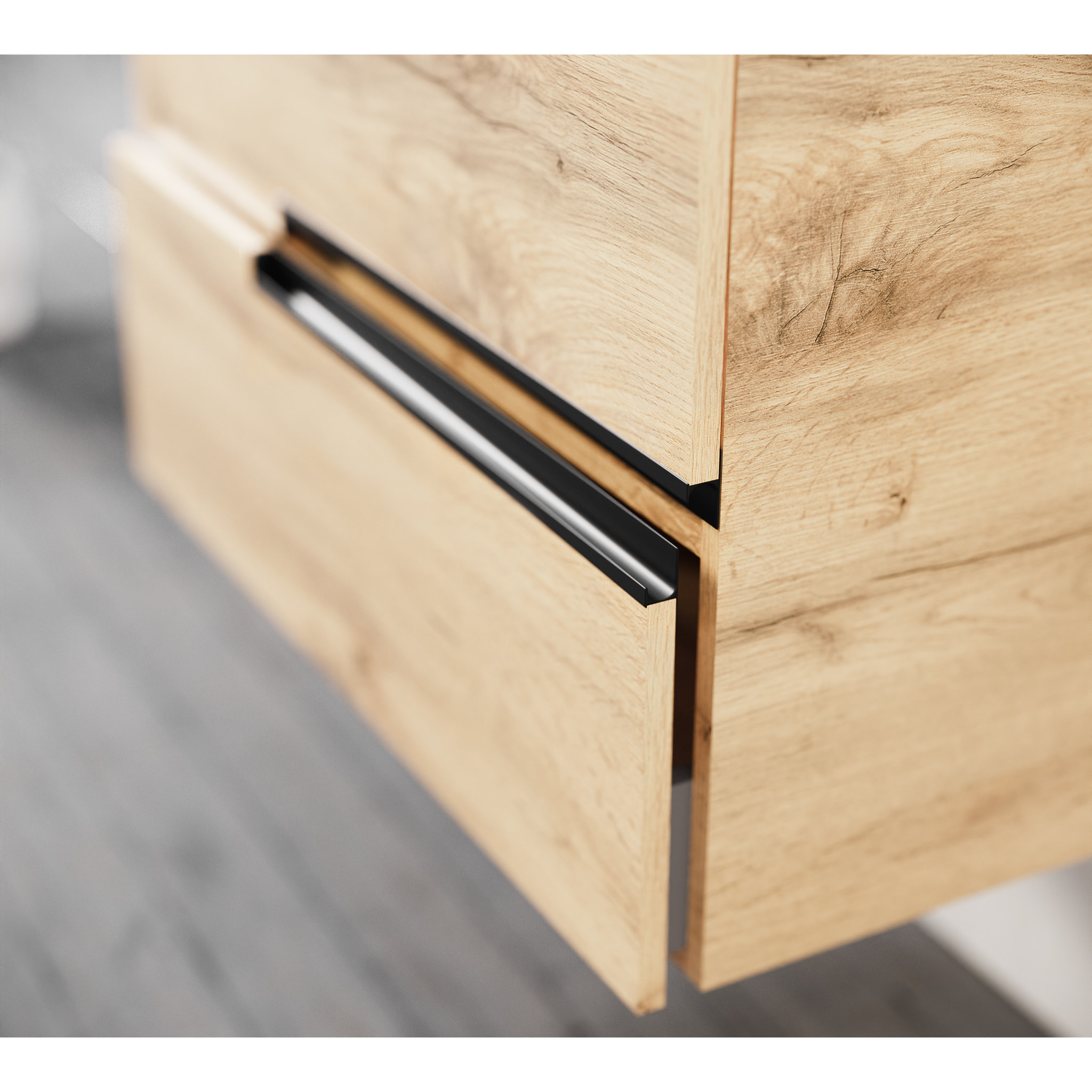 Meuble de salle de bains 80cm Chêne Clair 2 tiroirs avec Vasque céramique blanche - ONE