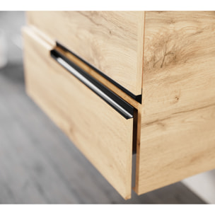 Meuble de salle de bains 80cm Chêne Clair 2 tiroirs avec Vasque céramique blanche - ONE