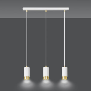 Lampada a sospensione Fumiko in acciaio bianco e oro