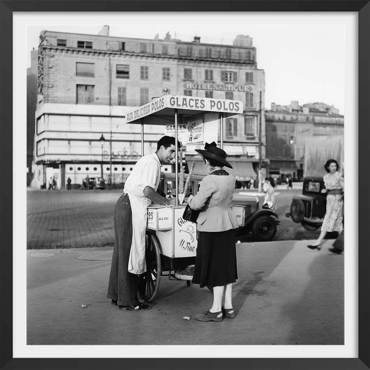 Affiche Marseille - Glaces Polos, Photo 1948 Affiche sous cadre noir