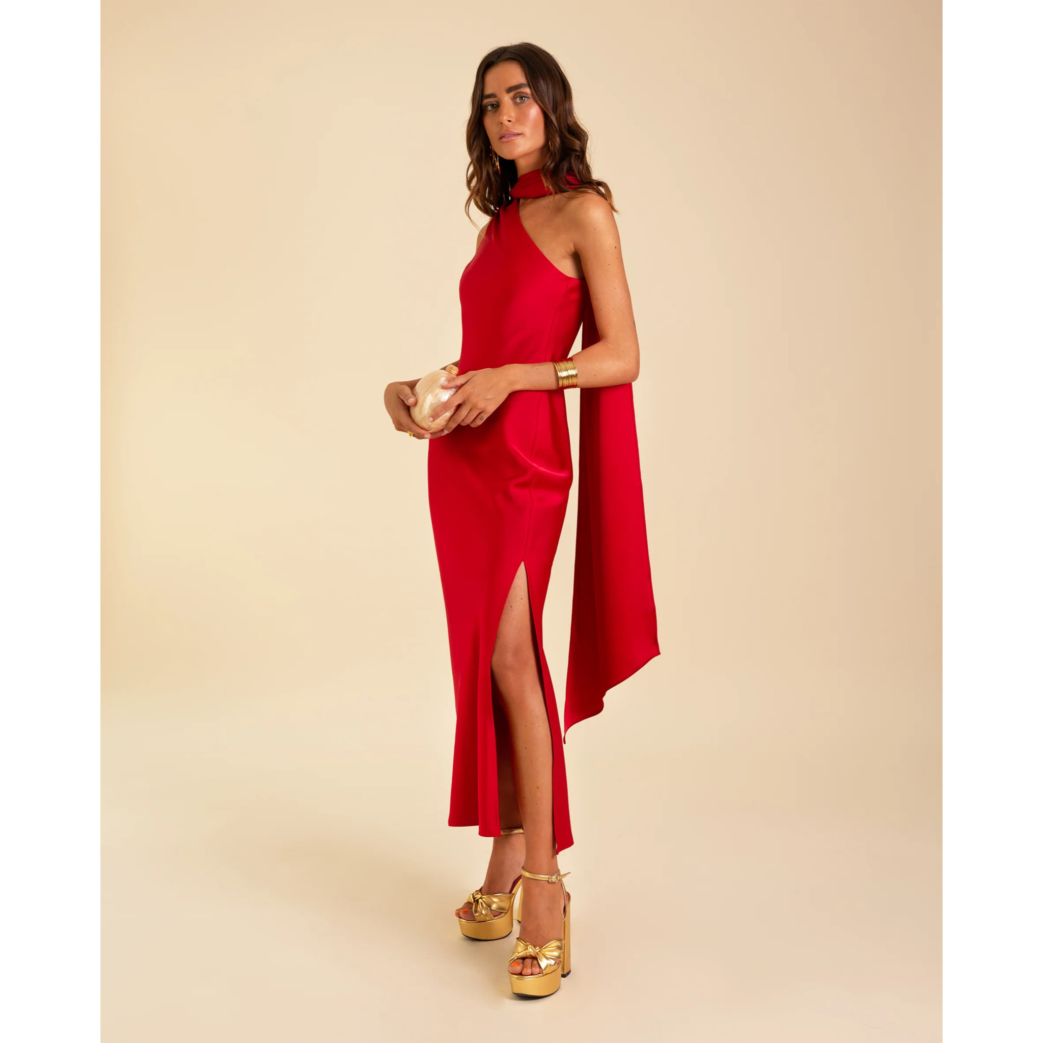 Vestido midi asimétrico con lazada
