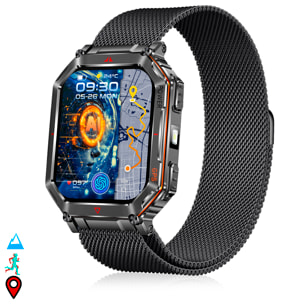 Smartwatch KR92 con llamadas BT, GPS, herramientas de exploración, monitor cardiaco, ChatGPT y + de 100 modos deportivos. Correa metálica magnética.