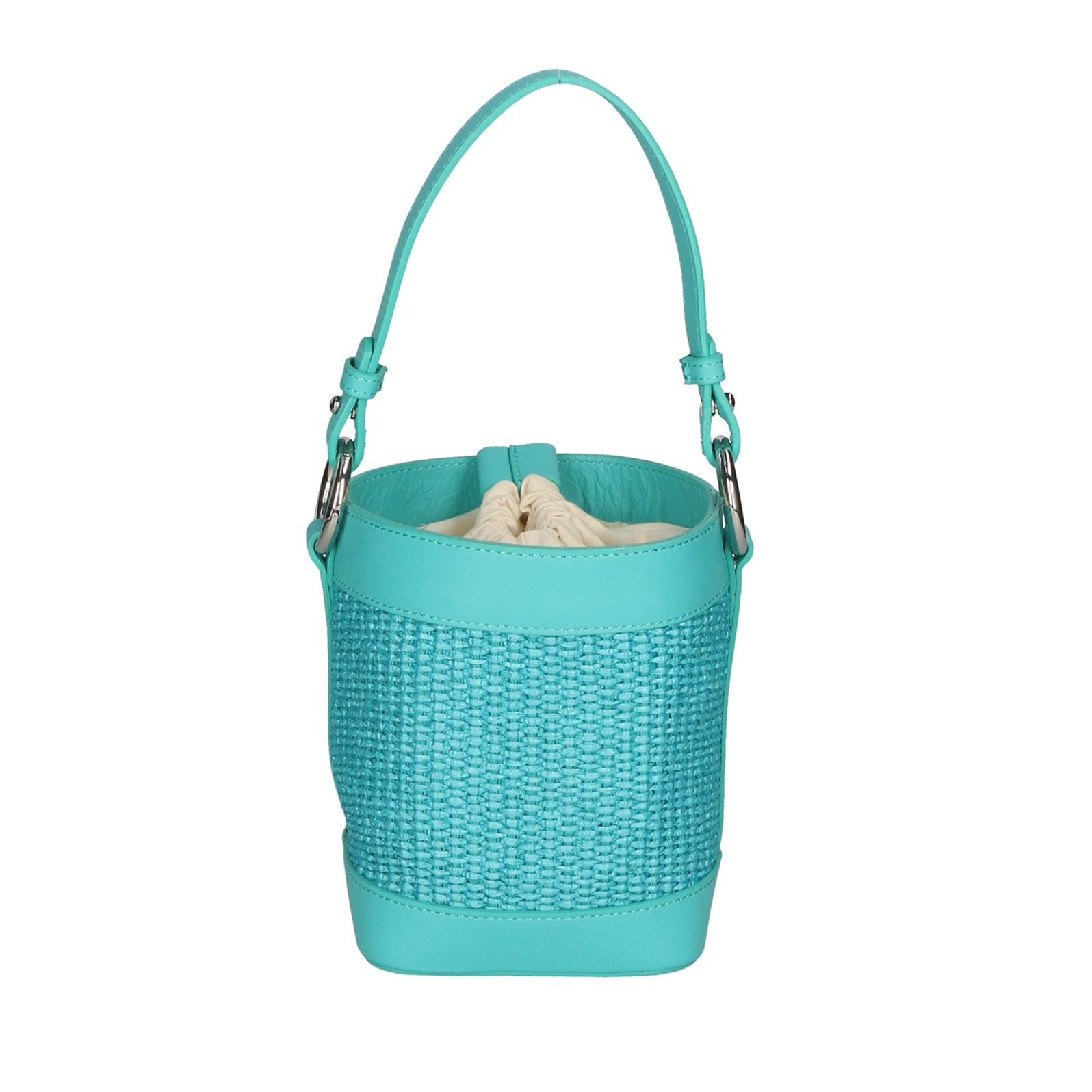 Borsa a secchiello da donna - Modello Alyssa - Pelle & Paglia - 13.0 x 16.0 x 10.0 cm