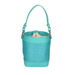 Borsa a secchiello da donna - Modello Alyssa - Pelle & Paglia - 13.0 x 16.0 x 10.0 cm