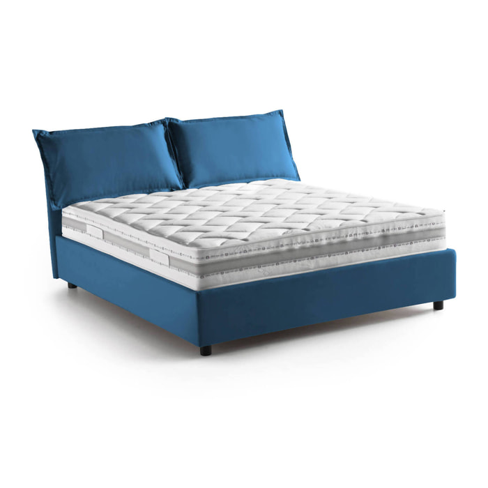 Letto alla francese Annica, Letto contenitore in tessuto, Apertura frontale, con materasso Cm 140x200 incluso, 100% Made in Italy, Blu