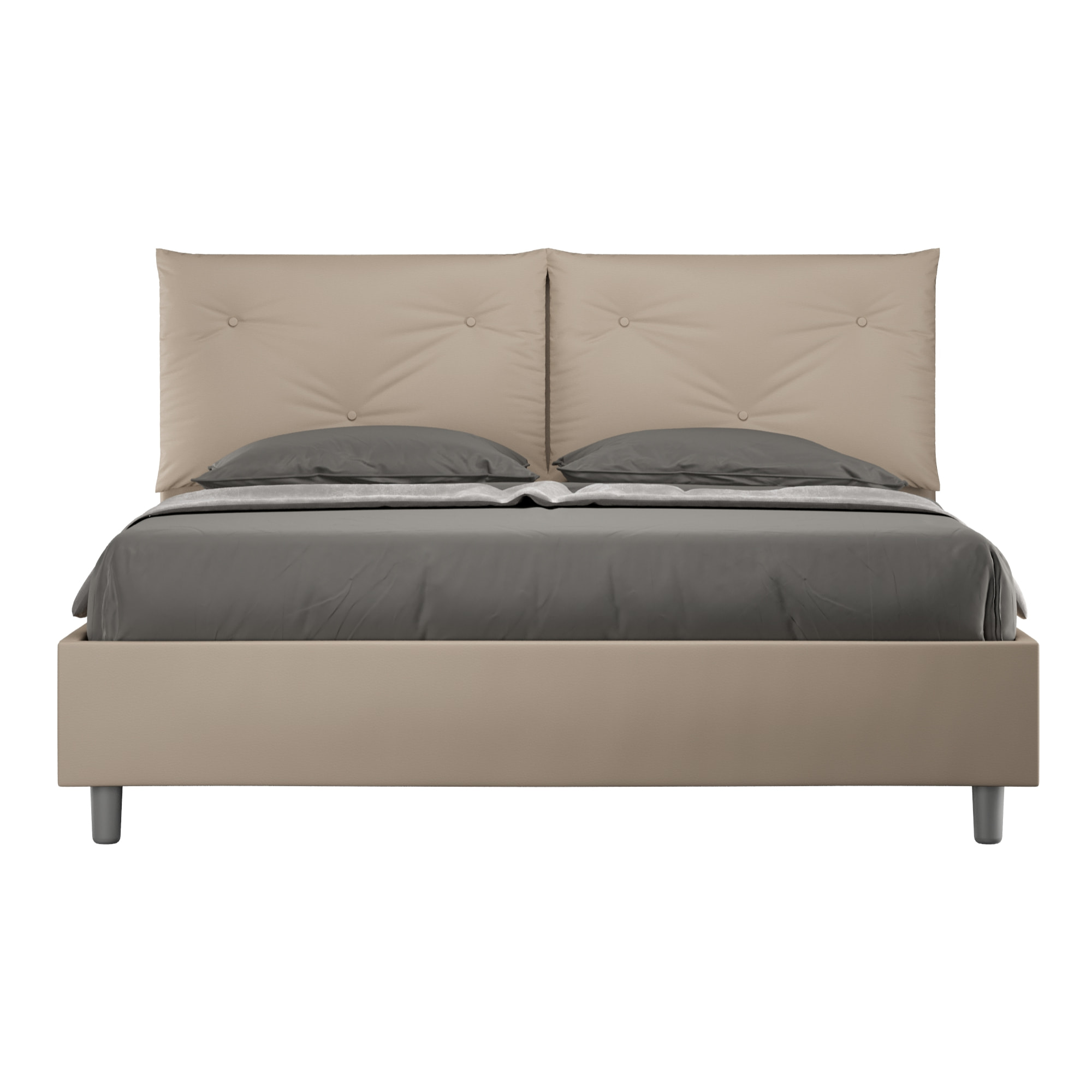 Cama sin somier acolchada 160x190 cuero sintético gris paloma Appia