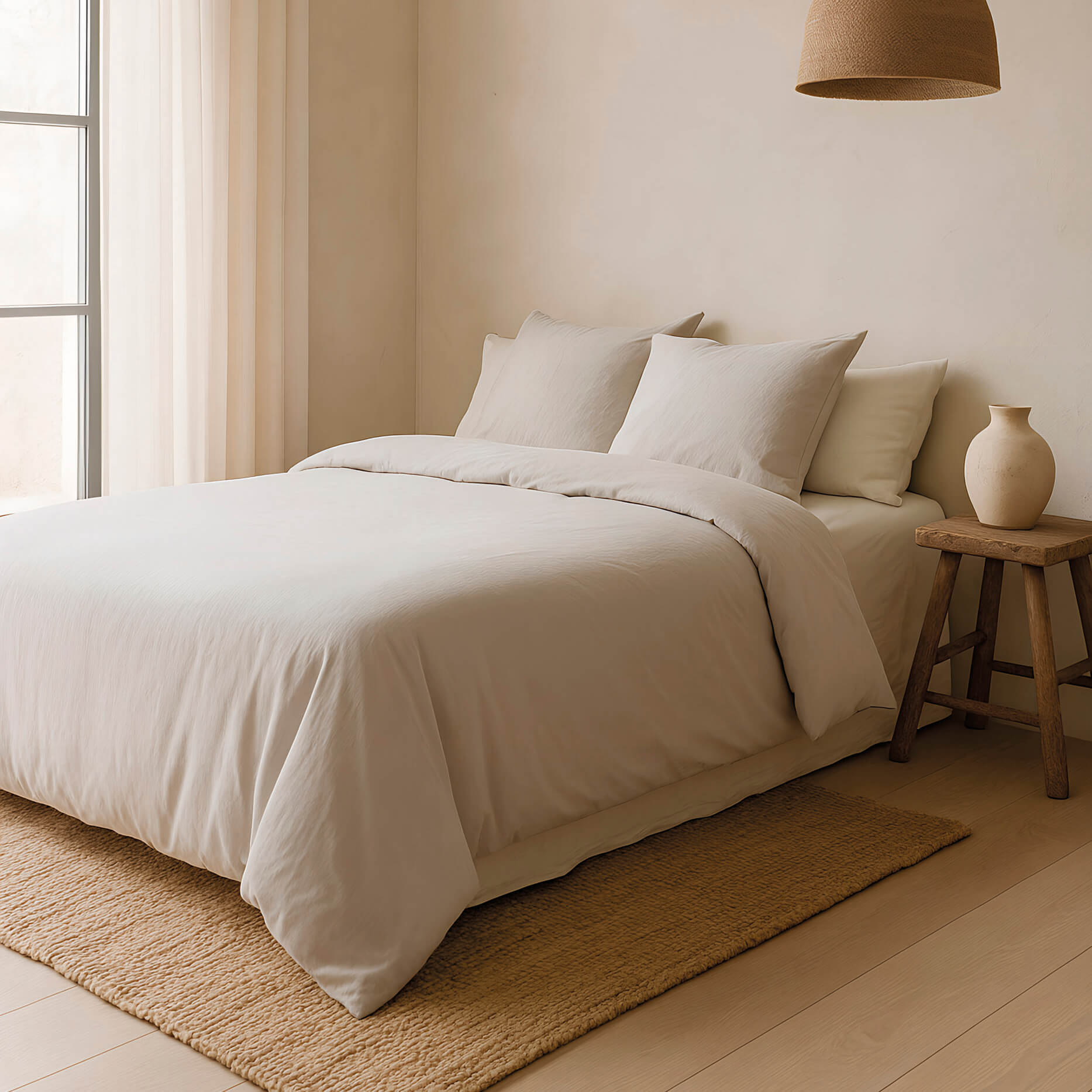 Naturals - Funda Nórdica Lisa - Cierre con botones - 100% Algodón - Incluye 1/2 Fundas de Almohada - Ftr6 Beig