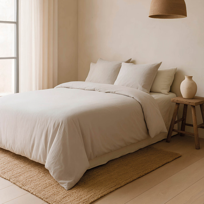 Naturals - Funda Nórdica Lisa - Cierre con botones - 100% Algodón - Incluye 1/2 Fundas de Almohada - Ftr6 Beig