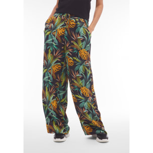 Pantaloni culotte gamba ampia in viscosa stampa tropical