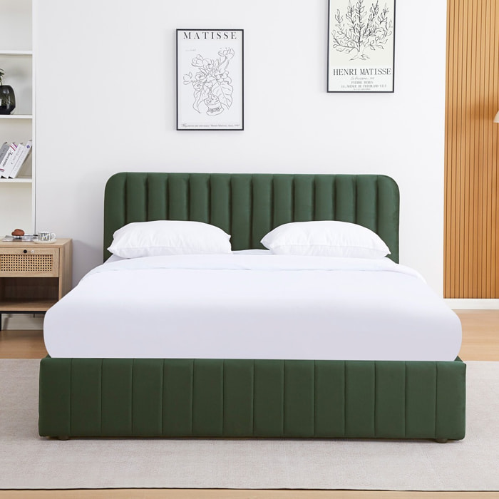 Lit coffre avec tête de lit en velours - AVA