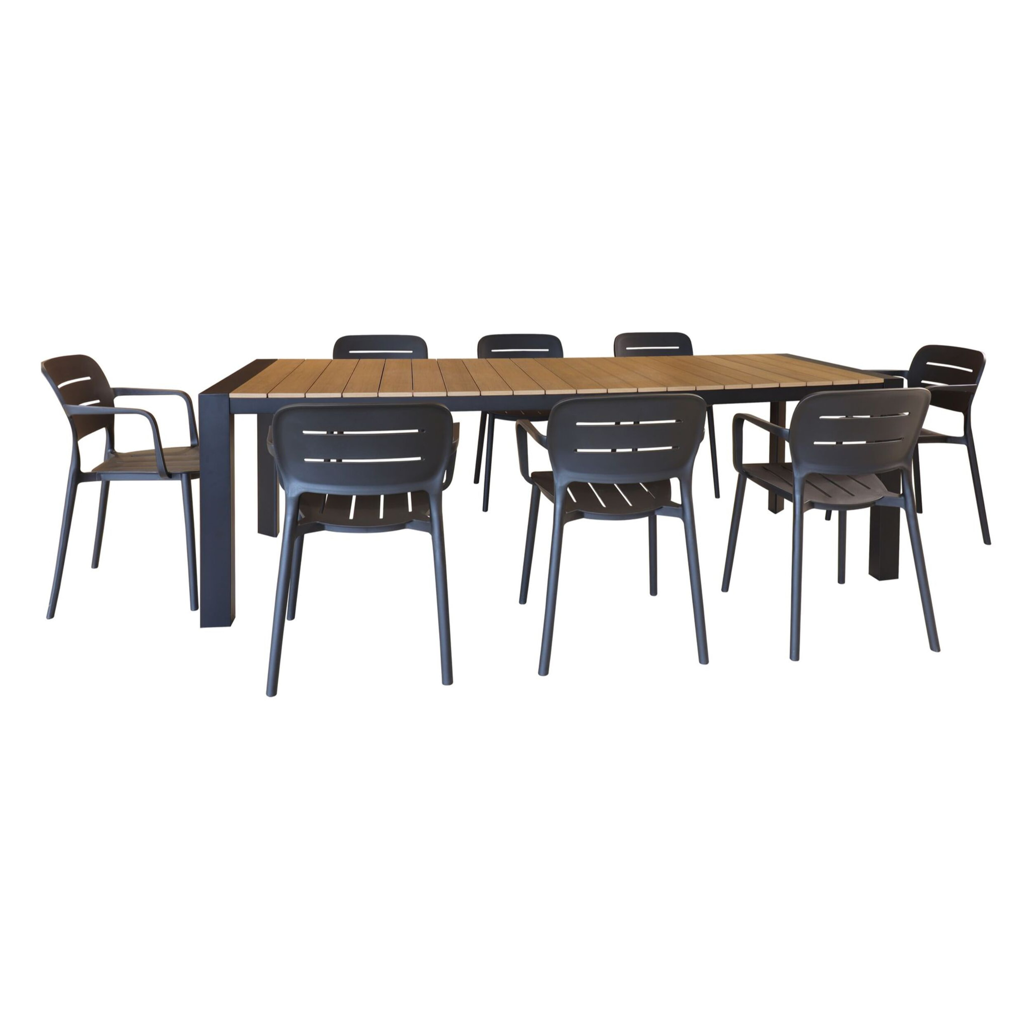 Ensemble de jardin table polywood noir et fauteuil 8 places BASUN