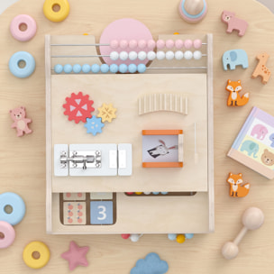 AIYAPLAY Andador Madera Bebé 3 en 1, Caminador Bebé con Juguetes Montessori, Panel Desmontable de Doble Cara, Centro de Actividades con Almacenaje, Ruedas, Niños de 1-3 Años y Altura +75 cm, Natural