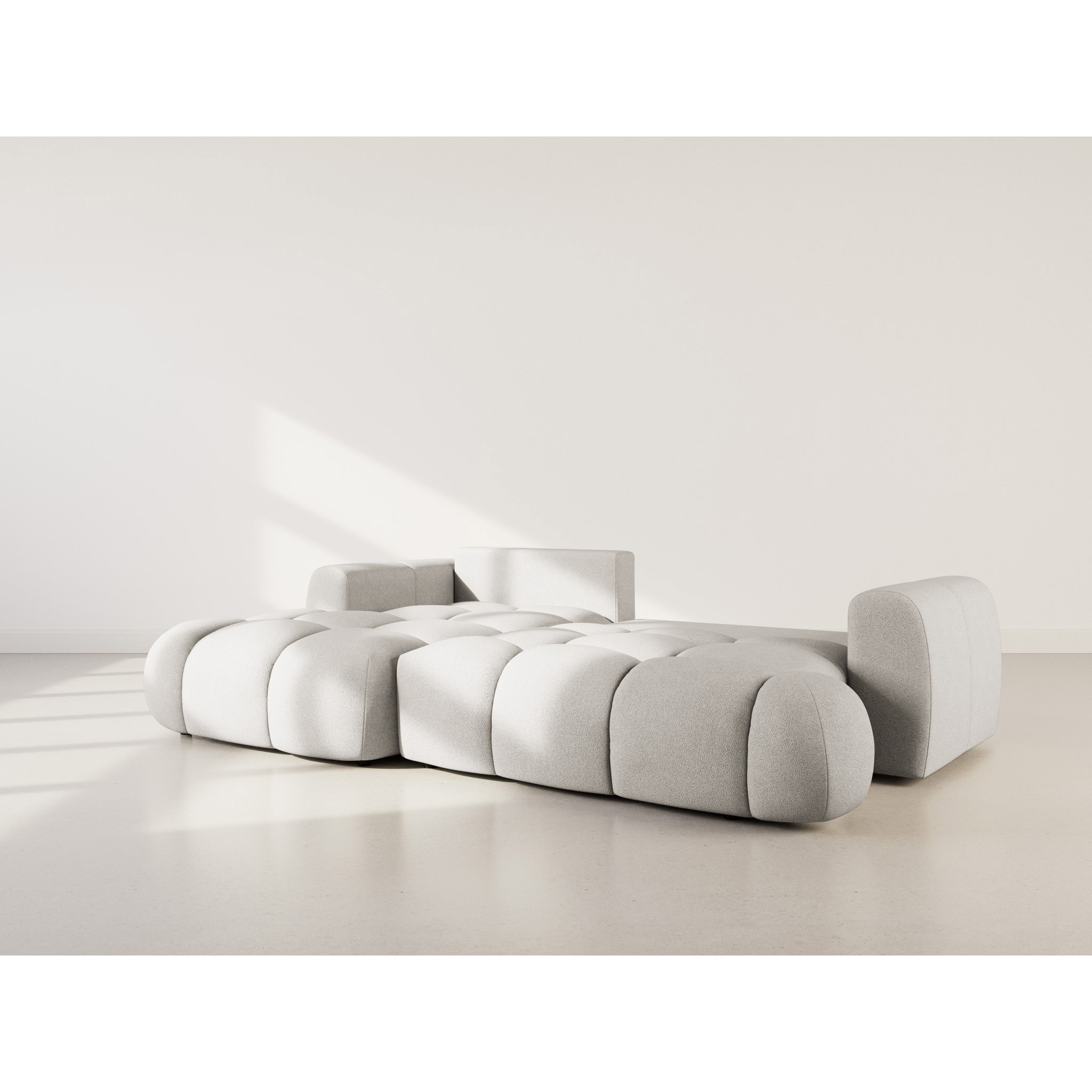 Yulin - Canapé d'angle gauche 4 places convertible avec coffre en tissu bouclette - Gris clair