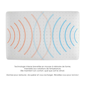 Oreiller 60x40 cm avec mousse à mémoire et régulation d'humidité - REVIVE