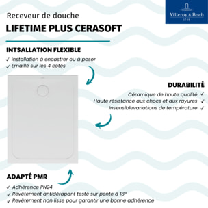 Receveur antidérapant Lifetime Plus Cerasoft céramique blanc